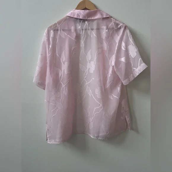 Vintage Sheer Pink Floral Button-Up Blouse | Y2K Coquette Top - Picture 3 of 3